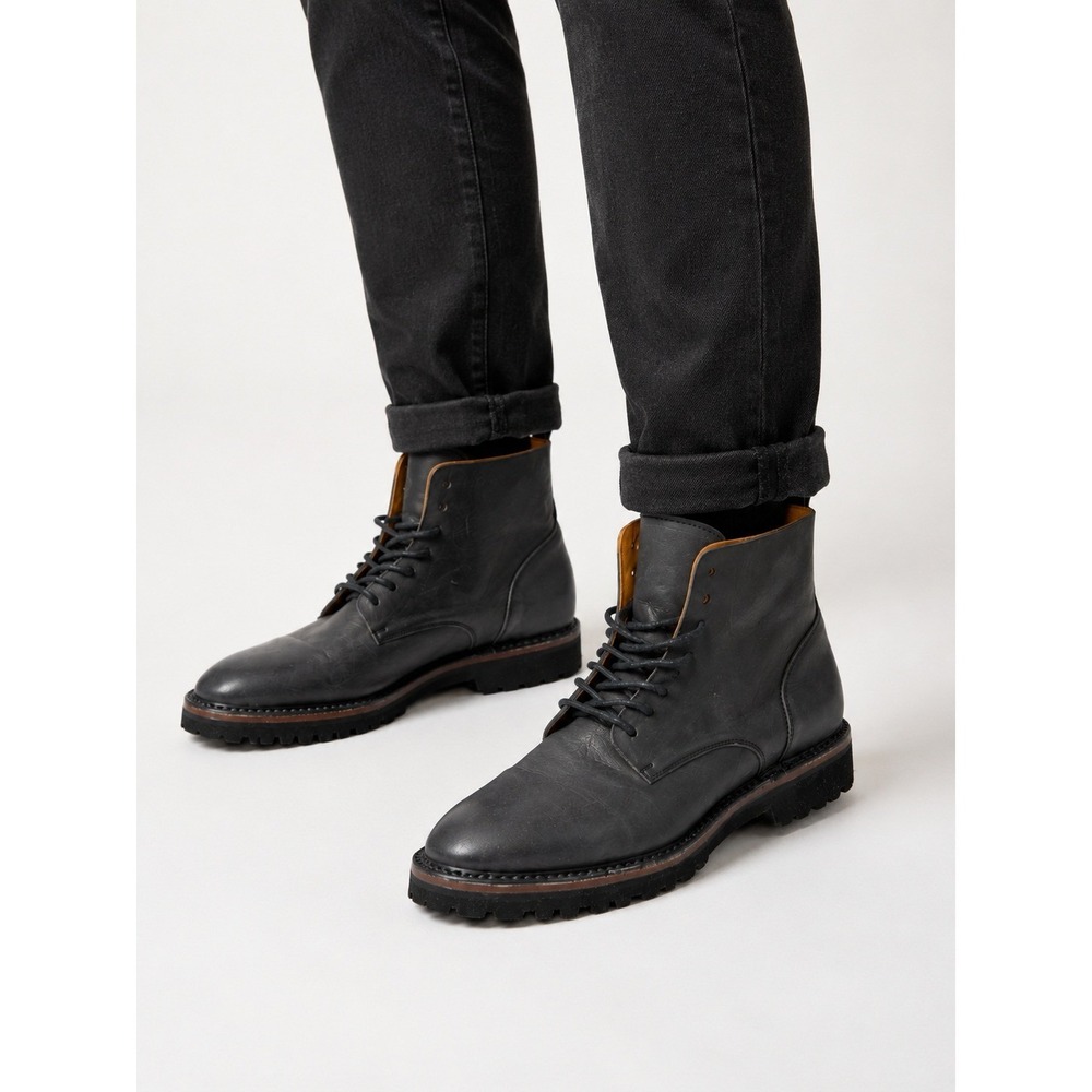 Buttero Black Genuine Leather Lace Up Combat Boots Italy Vibram Mens 43 US 10